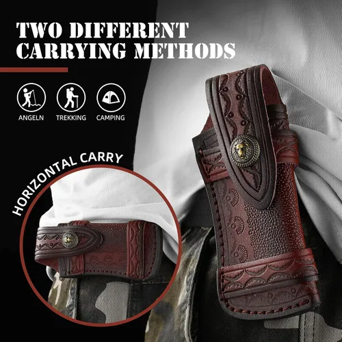 Vista 4 de Omesio Funda de cuchillo de bolsillo grande (L), 5.28 pulgadas (para cuchillo de <5.28 in) Fundas de cuero para cinturón, funda horizontal