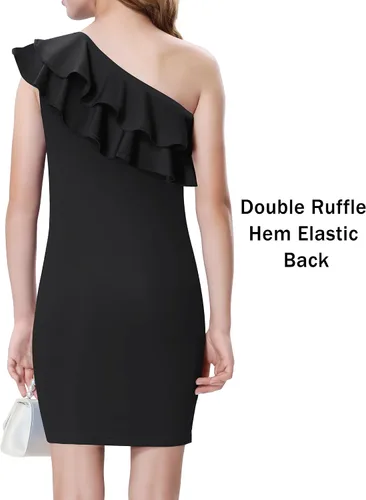 Vista 2 de Mebius Vestido de fiesta de un hombro para niñas, entallado, con volantes, manga de lápiz, vestido de verano para ocasiones especiales, cumpleaños