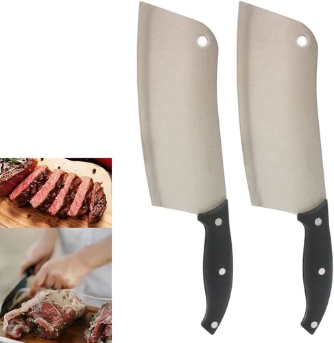Vista 5 de Paquete de 2 cuchillos de carnicero de acero inoxidable de 7 pulgadas para carne, cocina profesional