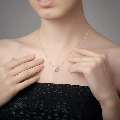 Vista 5 de Collar de moissanita con halo para mujer, 0.5 quilates-4.0 quilates, chapado en oro blanco y amarillo de 18 quilates, delicado regalo de aniversario