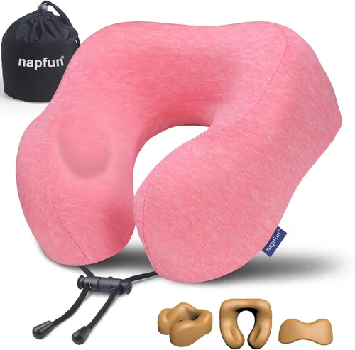 Vista 18 de NapFun - Almohada de cuello para viajes, almohada de cuello de viaje mejorada para avión 100% espuma viscoelástica para dormir y descansar durante