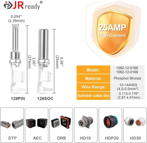 Vista 4 de JRready 44 conectores ST6283 de 2 pines, 2 cables IP67 impermeable Deutsch DTP conector, conectores eléctricos automotrices DTP04-2P/DTP06-2S