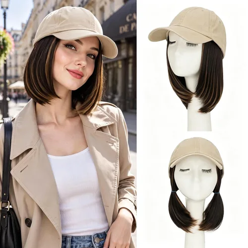 Vista 32 de S-noilite Gorra de béisbol de 6 pulgadas con peluca corta de peinado Bob