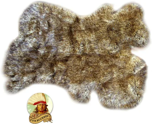 Vista 2 de Alfombra de piel sintética de lince, león, lobo, coyote con manchas marrones, alfombra de piel sintética flotante, forro de gamuza (2 x 3 pies)