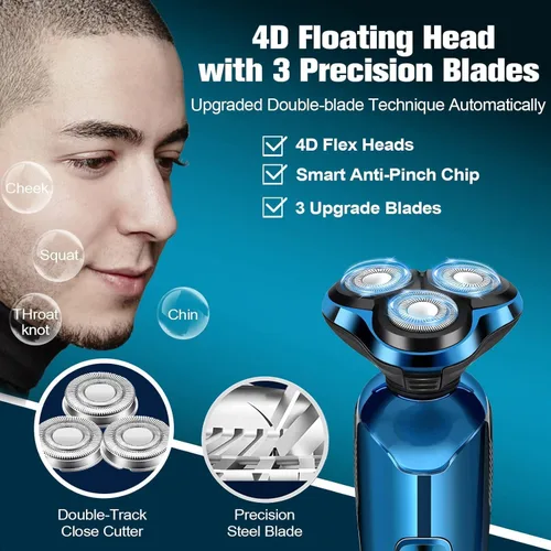 Vista 2 de Mens Electric Shaver, 4D Floating Head High-Speed Motor IPX7 Waterproof, Fast Charging Cordless Electric Razor with Pop-Up Trimmer & Replaceable