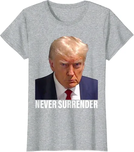 Vista 26 de Camiseta Pro Trump Mugshot Never Surrender para hombre y mujer, Negro