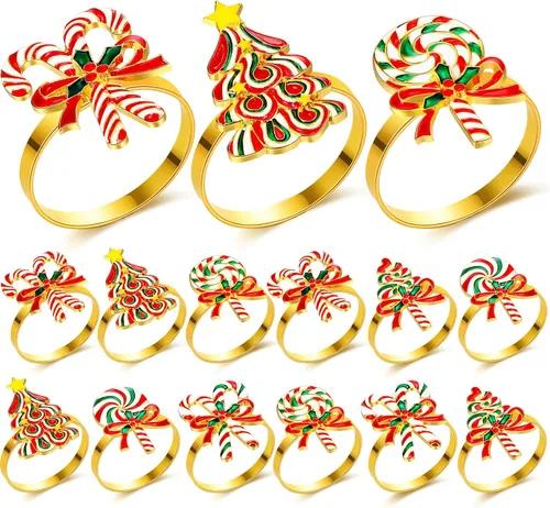 Vista 9 de WILLBOND 12 servilleteros de Navidad para cenas de Navidad, fiestas, accesorios de decoración de mesa de adorno de boda, (estilo adorable)