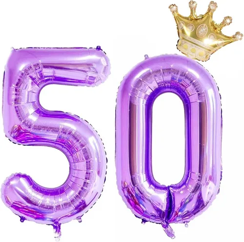 Vista 9 de Globos rosa claro del número 50 de 40 pulgadas con corona, globo de cumpleaños 50 para mujeres, decoraciones de cumpleaños 50, globos de decoración