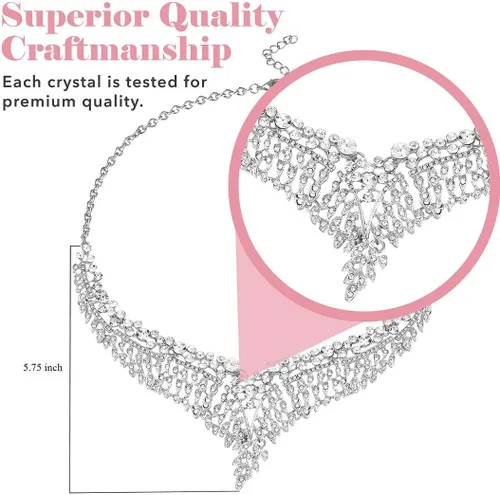 Vista 4 de Costume Jewelry Set for Women - Wedding Jewelry Sets for Brides Bridal Jewelry Set for Wedding - Crystal Statement Necklace and Earrings Set