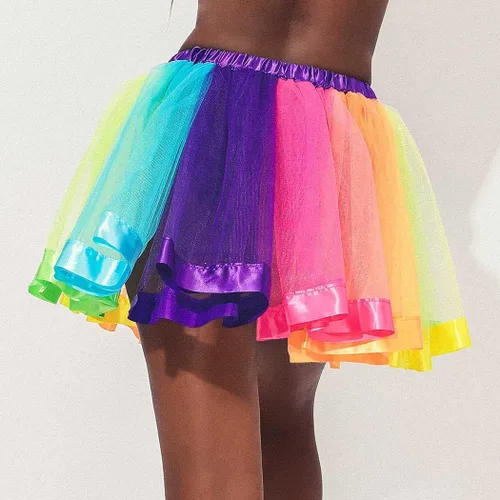 Vista 4 de REETAN Rainbow Tutu Skirts Colorful Tulle Skirt Ribbon Layered Dance Party Tutu Costume for Women and Girls