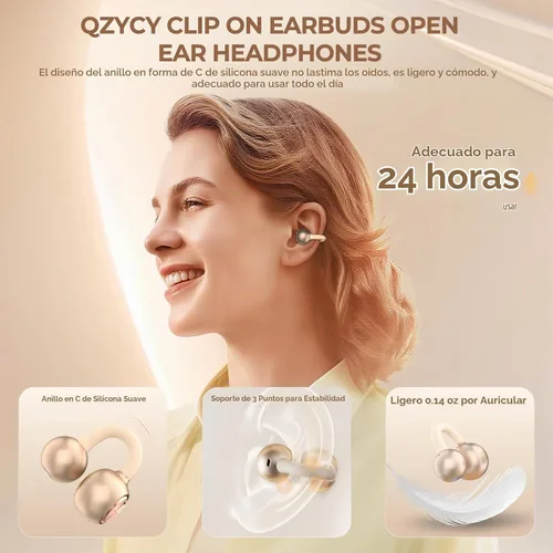 Vista 2 de Auriculares con clip de oreja abierta – Auriculares inalámbricos 5.4 con micrófono, 40 horas de reproducción, audio premium, efectos de iluminación