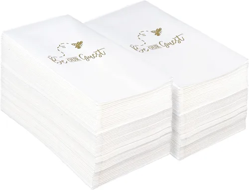 Vista 8 de AMERICAN HOMESTEAD - Toallas de Mano Desechables para Baño - Diseño Decorativo Be Our Guest Dorado - Servilletas de Invitados Similares al Lino