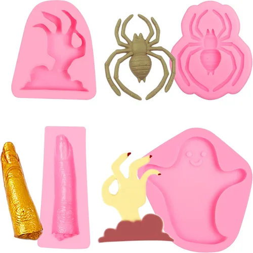 Vista 12 de Molde de silicona para fondant de esqueleto de calavera, molde de cocina de dulces de Halloween para decoración de pasteles, decoración de cupcakes