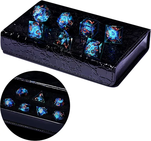 Vista 6 de AUSTOR Juego de dados DND de 7 dados, dados poliédricos de borde afilado hechos a mano para juegos de mesa de Calabozos y Dragones RPG MTG