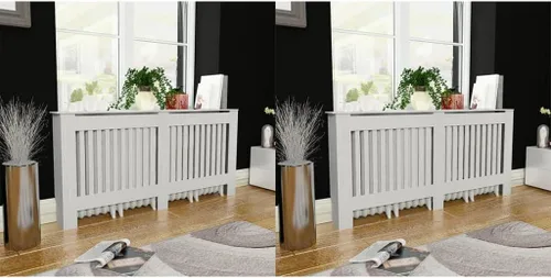 Vista 23 de 2 piezas de MDF para el hogar, calentador de sala de estar, soporte lateral para calefacción, cubierta de radiador, estante de gabinete de Blanco