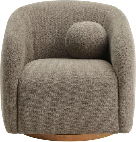 Vista 9 de Modway Holland - Sillón giratorio curvado en color gris pardo – Silla de barril de tela de chenilla con almohada de bola y base de madera – Silla