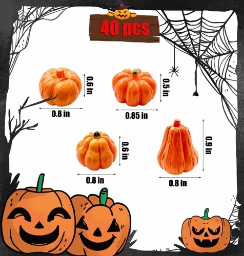 Vista 2 de Suartus Mini calabazas de Halloween, figuras de calabazas en miniatura, 40 piezas de resina, pequeñas decoraciones de calabaza, calabaza pequeña a