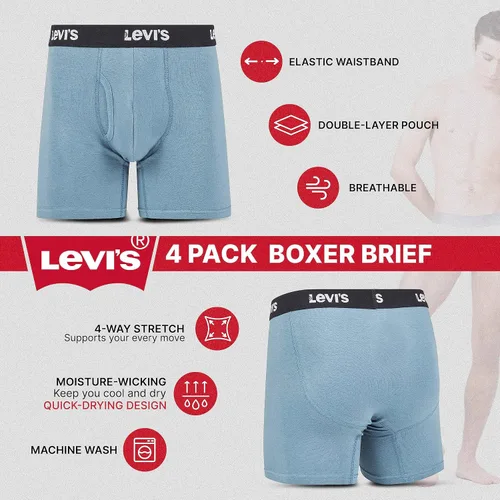 Vista 5 de Levi's Calzoncillos tipo bóxer transpirables y elásticos para hombre, paquete de 4