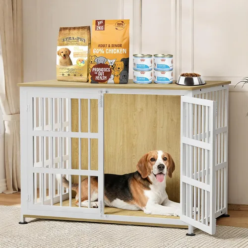 Vista 16 de Jaula para perros de 26 pulgadas, jaulas para perros de razas grandes, jaulas para perros interiores de madera, mesa auxiliar, jaula combinada
