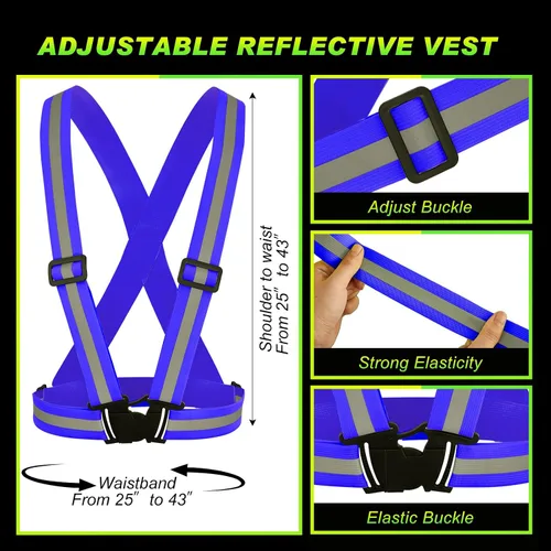 Vista 2 de Hercicy 20 piezas de chaleco reflectante de alta visibilidad, chalecos de seguridad, correas ajustables para correr, reflector ligero para Azul