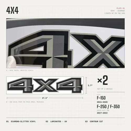 Vista 2 de GOLD HOOK Calcomanías 4x4 Diamante Gris para Ford F-150 2015-2020