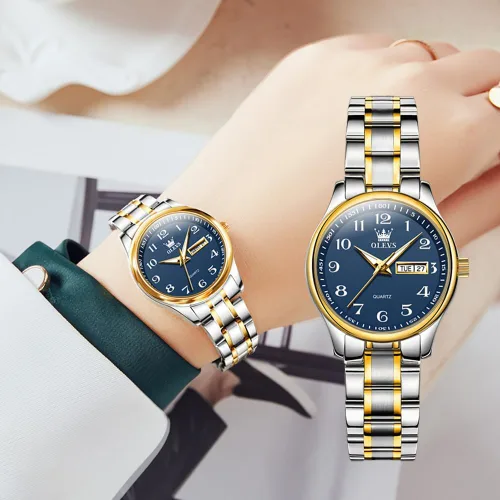 Vista 8 de OLEVS Relojes para Mujeres Vestido de Negocios Femenino Damas para Muñeca Pequeña Reloj Tono Dorado y Plateado Banda de Acero Inoxidable Analógico