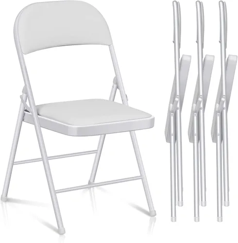 Vista 10 de Fenbeli Paquete de 1 silla plegable con cojín, silla de metal negro con asiento acolchado y marco de acero duradero, sillas plegables de capacidad