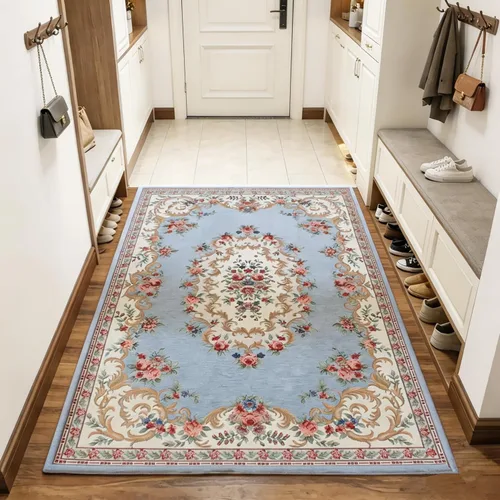 Vista 15 de UKELER Tapete antideslizante para puerta, alfombras de acento modernas para entrada, estilo romántico campestre americano, alfombras de algodón