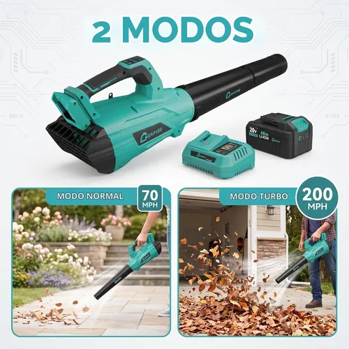 Vista 3 de Garvee Soplador de hojas inalámbrico 20V 4.0A 2 velocidades 650 CFM cargador rápido
