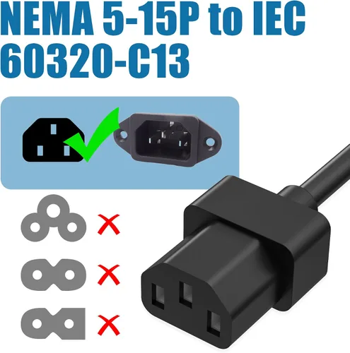 Vista 2 de AGVEE Cable de alimentación de CA de 6.6 pies, 3 clavijas en ángulo en forma de L con certificación ETL 18AWG Negro