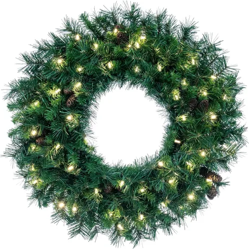 Vista 5 de Corona de pino Cheyenne de 24" Vickerman con 50 luces LED color blanco cálido, Clear Dura-lit Lights, 30