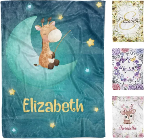 Vista 10 de AVIClothes Manta de bebé niña personalizada, mantas personalizadas con diseño de mariposas y flores, manta de bebé con nombre para niña, 30 x 40