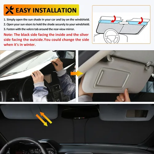 Vista 4 de D-Lumina Parasol plegable para parabrisas para Chevy Camaro 2016 2017 2018 2019 2020 2021 2022 2023, protector de visera de sol frontal bloquea
