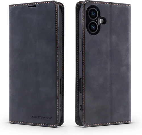 Vista 27 de QLTYPRI Funda tipo cartera para iPhone Air, 3 tarjeteros, color negro Funda de piel sintética de alta calidad, cierre magnético, soporte