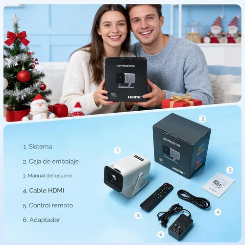 Vista 9 de Mini proyector con WiFi y Bluetooth, proyector inteligente nativo 1080P