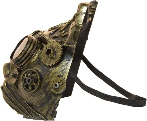 Vista 2 de Accesorio de disfraz - Máscara de gato steampunk de plástico envejecido con gafas integradas