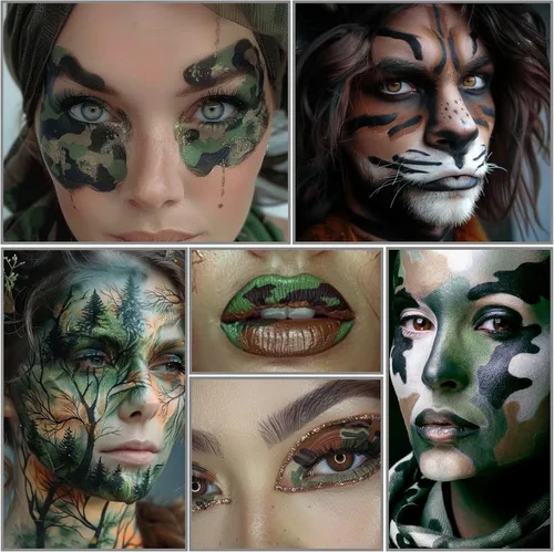 Vista 4 de Juego de pintura facial de camuflaje negro verde marrón con pinceles, kit de pintura facial a base de agua para camuflaje militar, caza y paintball
