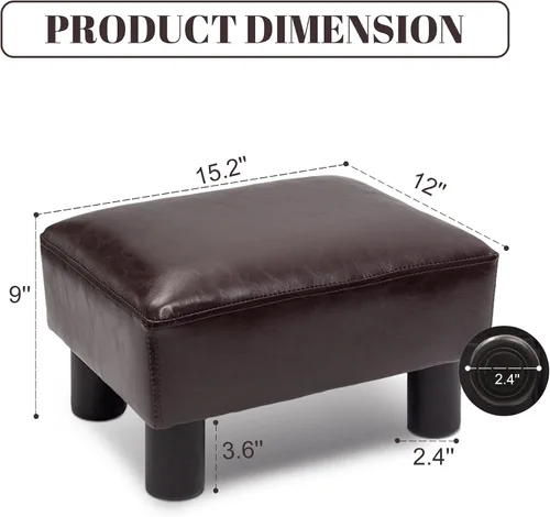 Vista 3 de Taburete otomano de piel sintética con 4 patas de plástico antideslizantes, moderno reposapiés rectangular, taburete pequeño otomano para sala