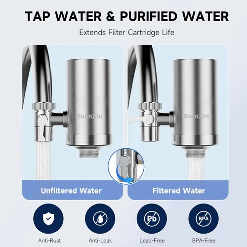 Vista 7 de Filtro de agua para grifo de fregadero, purificador de agua de acero inoxidable para fregadero de cocina, reduce PFAS, plomo, cloro