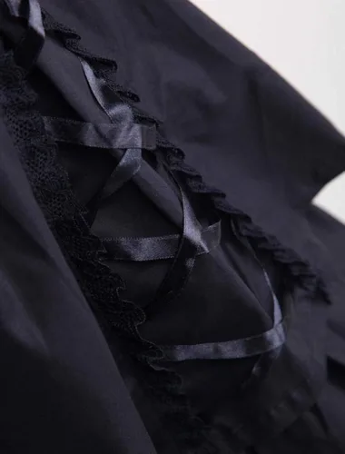 Vista 6 de Ainclu Womens Classic Black Layered Lace-up Goth Lolita Dress
