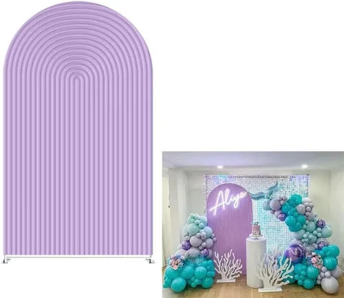 Vista 8 de Fundas de telón de fondo de tela de arco, ondulaciones de boda, color beige, fundas de soporte arqueadas de 6 pies, fondo elástico para cumpleaños