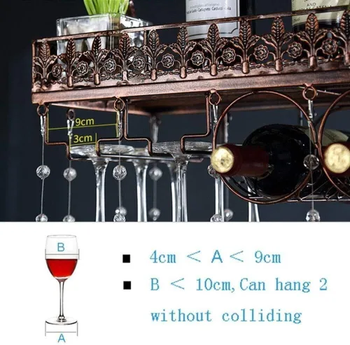 Vista 5 de Wall-Mounted Wine Rack 100x35cm, Metal Wine Bottle & Glass Holder with Shelf, Vintage Bar Storage Organizer(80x35cm)