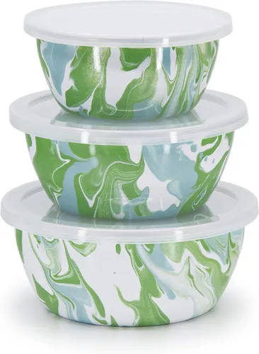 Vista 12 de Golden Rabbit Enamelware - Cuencos de almacenamiento anidables con tapas, juego de 3, camuflaje Mixing, Serving & Storage Bowls, Carbon Steel Core