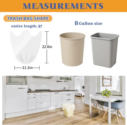 Vista 2 de 8 Gallon Medium Tie-Top Trash Bags 120 Count, fit 30 Liter Tall Kitchen Waste Basket, Unscented Garbage Bags Can Liners for Home Office Kitchen