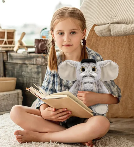 Vista 7 de DolliBu - Elefante de peluche – Elefante gris abrazable de piel suave, adorable peluche de elefante de zoológico, lindo regalo de safari de vida
