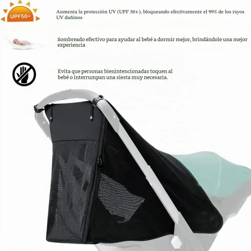Vista 6 de DOONA - Parasol 2 en 1 para cochecito de bebé y asiento de automóvil, extensión de protección UV, cubierta solar, toldo de cobertura completa