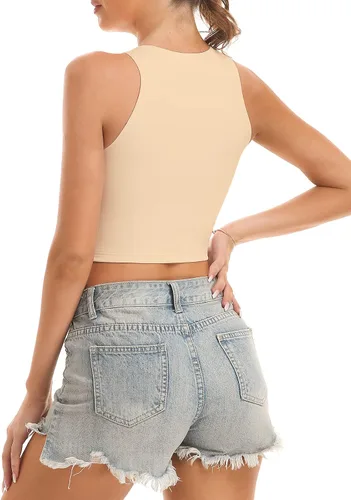 Vista 4 de Camisetas cortas de entrenamiento para mujer, con espalda cruzada, cuello halter, sin mangas, para yoga
