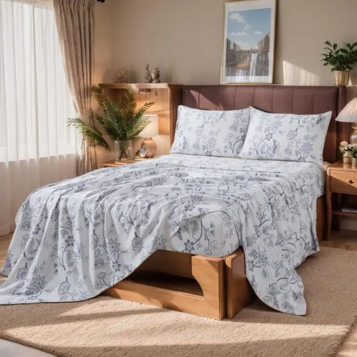 Vista 40 de FADFAY Juego de sábanas tamaño King, sábanas de algodón percal rosa floral con bolsillo profundo, ropa de cama vintage lujosa azul con estampado
