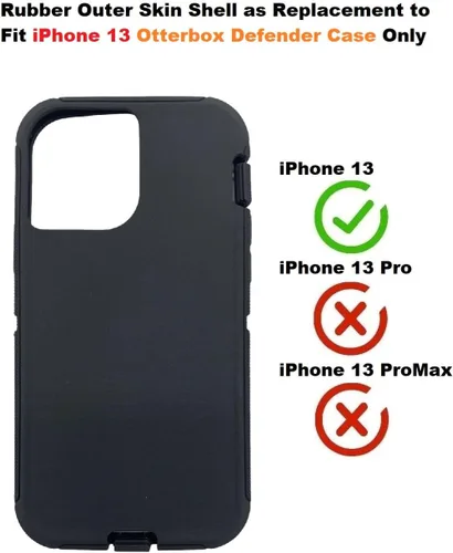 Vista 3 de Funda exterior de goma de repuesto compatible con iPhone 13 Otterbox Defender Series (negro)
