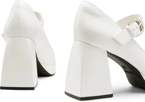 Vista 4 de DREAM PAIRS Zapatos de tacón alto y grueso con plataforma cerrada para mujer, tacón de bloque Mary Jane, punta cuadrada, con tiras, vestido de boda
